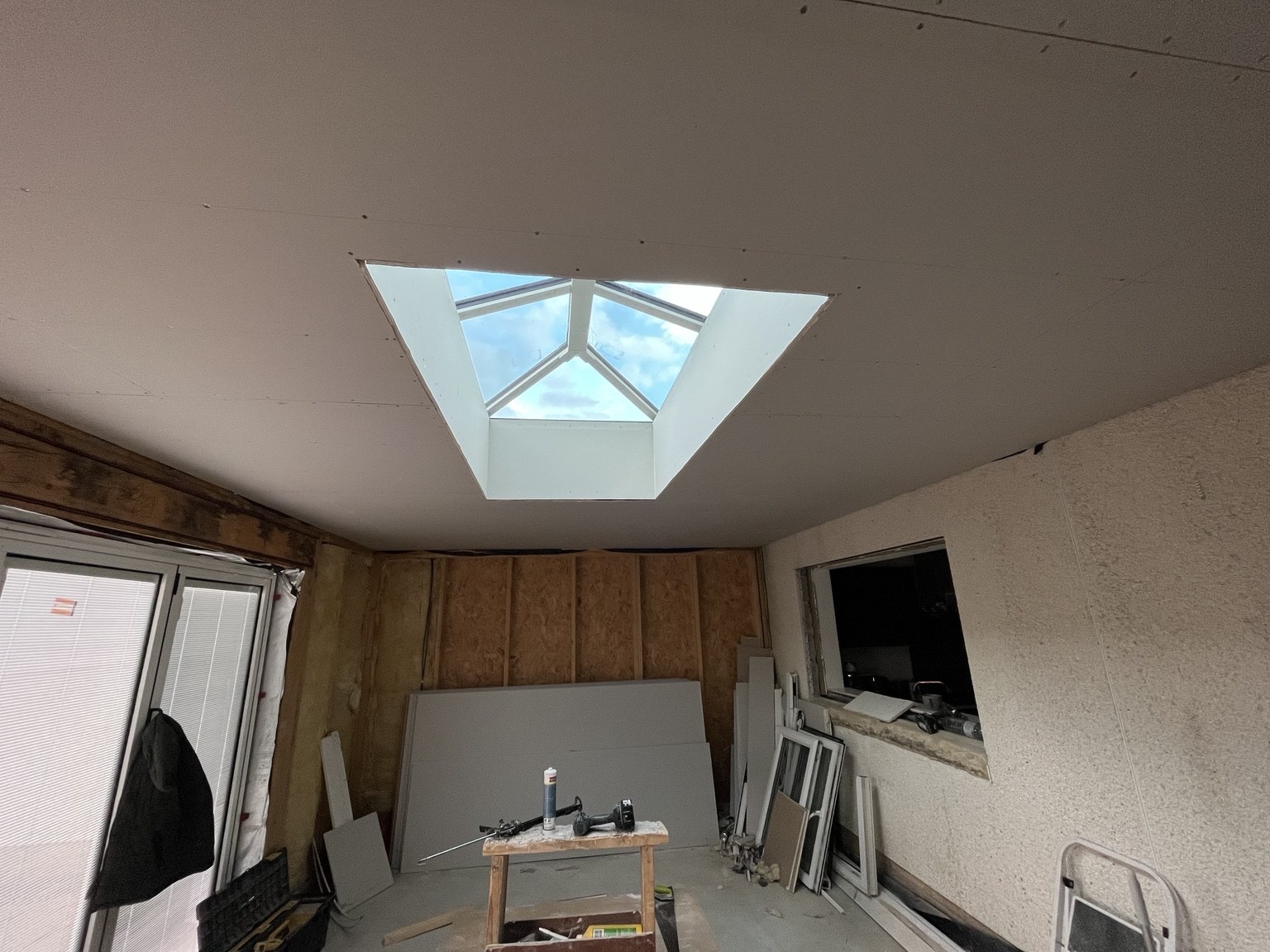 Ceiling and roof lantern reveal boarded, ready for the next stage.